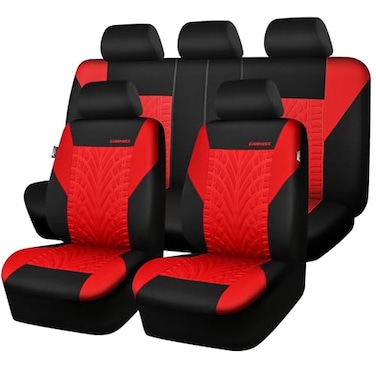 CAR PASS Car Seat Covers Full Sets Front Split Rear Bench for Car 3D Tyre Embossed Automotive Interior Covers Airbag Compatible Quick Setup Universal Fit Seat Covers for Car SUVBlack Red