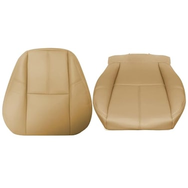 SecosAutoparts Driver Bottom and Top Lean Back Leather Seat Covers Tan Compatible with Chevy Silverado Compatible with GMC Sierra Tahoe Suburban Avalanche Yukon 2007 2008 2009 2010 2011 2012 2013 2014