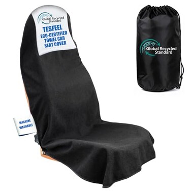 TESFEEL 550g Heavy Duty Towel Car Seat Cover Waterproof Sweat Protector for PostGym Beach NonSlip Microfiber Bucket Seat Mat for Sedans SUV Minivans Machine Washable Black 1Pack