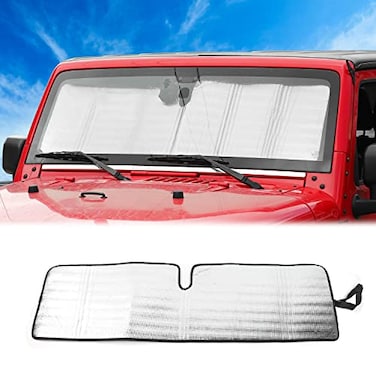 JWWY Windshield Sunshade Window Sun Shade Heat Shield Sun Visor UV Rays and Foldable Sun Shield Blocks for Jeep Wrangler Car Interior Accessories TJ JK JKU5196in1535in