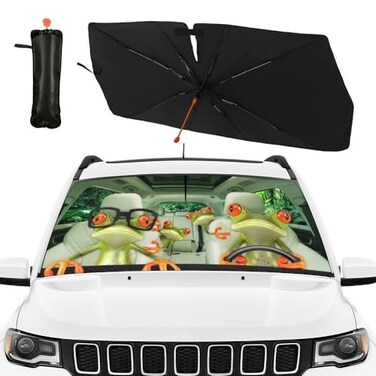 CHILL&Acirc;&middot;TEK CHILLTEK Funny Animals Car Windshield Sun Shade Umbrella Frog Driving Car Foldable Umbrella Sunshade for Front Window UV Reflector Umbrella Sun Protection Auto Windshield Umbrella Sun Shade