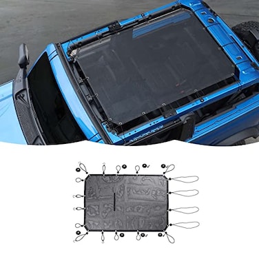 JWWY Sunshade Mesh Sun Shade Bikini Top Roof Sunblock Mesh Heat Shield Mesh for 20212026 Ford Bronco Accessories Foldable Sun Shield Upgrade Reflective Polyester Cover Block Heat Block UV Rays 2Door