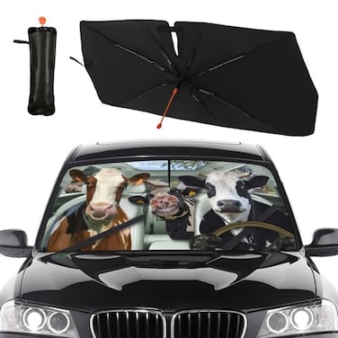 Socira Cow Car Windshield Sunshade Umbrella Foldable Cattle Umbrella Driver Sun Shade Windshield Cover Funny Sunshade Cow Car Accessories Blocks Uv Rays Keeps Cool 57 X 30