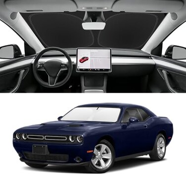 SLOGENTO Custom Fit Windshield Sun Shade for Dodge Challenger 20082023 Blocks UV Heat Front Window Sunshade Accessories Easy Fold Store Keep Your Car Cooler
