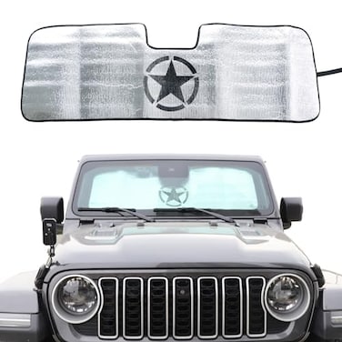 RERPRO Windshield Sun Shade Compatible with 20242026 Jeep Wrangler JL 24 Door 4XE Interior Accessories Foldable Windshield Sunshade Front Window UV Blackout Shades Sun Blocker Protector Cover Star
