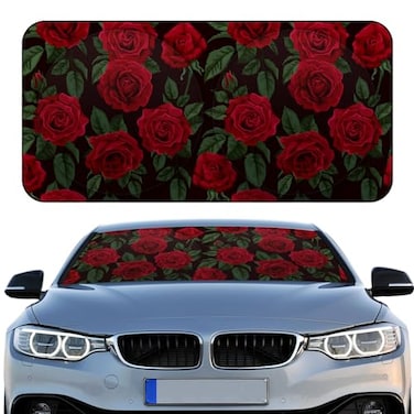 Woanger Windshield Sun Shade Foldable Car Front Window Covers for Car Accessories Sun Heat UV Rays Visor Protector Protection for Universal Cars SUV Truck Rose