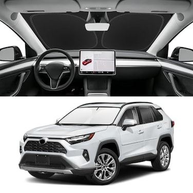 SLOGENTO Custom Fit Windshield Sun Shade for Toyota RAV4 20132026 Blocks UV Heat Front Window Sunshade Accessories Easy Fold Store Keep Your Car Cooler