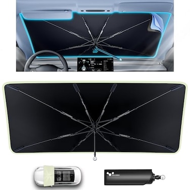helloleiboo Car Windshield Sun Shade Umbrella 53 x 30 Foldable Sun Shade with 5Layer Vinyl Coating Reflective Heat UV Protection Fits Compact Cars Small Sedans