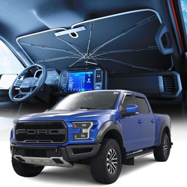 weektic 2026 Upgraded Weektic Truck Windshield Sun Shade for F150SilveradoTundraRAM 1500Sierra 5 Layers Ice Crystal Coating Blocks 99 UV Cools Interior 360 Swivel Handle for Easy Use