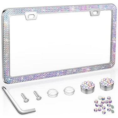 SHARECARE SHARECARE Bling License Plate Frame Crystal License Plate Cover Car License Plate Holder with Rhinestone Crystal Diamond Screw Set 1 Pack AB Color 1