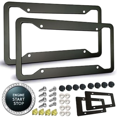 YoUoY Matte Black License Plate Frames Rustproof Aluminum Metal Car Tag Holder 2 Pack Front Rear Slim Holder with Mounting Hardware Screws Caps