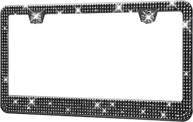 HOTOR License Plate Frame Lastingly Bling and Sparkly License Plate Frame for Women Stainless Steel ObstructionFree Frame with Multifaceted RhinestonesBlack 1 Pack