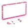 SAVORI Car Bling License Plate Frame Sparkly 2 Holes 3 Row Acrylic Crystal Stainless Steel Universal License Plate Frame with Screw Caps Covers for US Auto Vehicles 1 Pack Pink