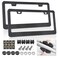 FBJTDQ Carbon Fiber License Plate Frames Black Plastic Car Tag Holder 2 Pack 2 Hole Front Rear Bracket with Screw Caps and Car Door Handle Stickers