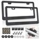 FBJTDQ Carbon Fiber License Plate Frames Black Plastic Car Tag Holder 2 Pack 2 Hole Front Rear Bracket with Screw Caps and Car Door Handle Stickers
