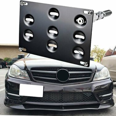 SZRWOPLO Tow Hook License Plate Mounting Bracket Holder Compatible with MercedesBenz W204 CClass W212 W213 EClass C117 CLA GLK GLC W166 GLE ML Front Bumper Adapter NoDrill Relocation Kit Black