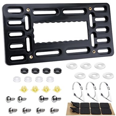 ecocstm License Plate Bracket Holder Front License Plate Bracket No Drill Front Plate Mount Licenses Plates Brackets Bumper Car Frame Mount Adapter with Stainless Steel Screw Cap Cable Ties