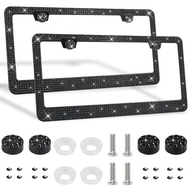 RtPcor 2 Pack Bling License Plate Frames Premium Sparkly License Plate Frame for Women Durable Black Bling Car Accessories