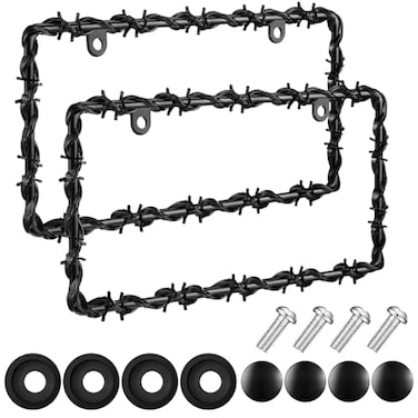 MorningRo 2 Pcs Universal License Plate Frame Plastic Barbed Wire Coconut Design Frame Compatible with Standard License Plate for USA 2 Holes with Screws for Women Men Black