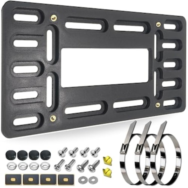 RCKJNJ Front License Plate Bracket Holder Universal Front Mounting Kit Plastic Bumper Car Tag Adapter with Copper Threaded with Screws Caps and Stainless Steel Zip Ties