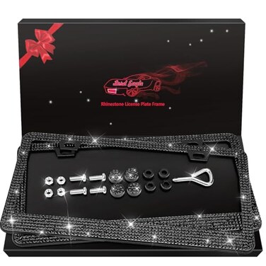 Lord Eagle 2 Pack Luxury Bling License Plate Frames HandSet 1200 Sparkly Crystals RustProof Stainless Steel Car Accessories for Women Universal Fit Front and Rear Set