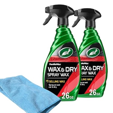 Turtle Wax 50834 1Step Wax and Dry Quick and Easiest Step to High Shine for Cars Trucks Motorcycles and RVs 26 oz Double Pack with Microfiber Towel