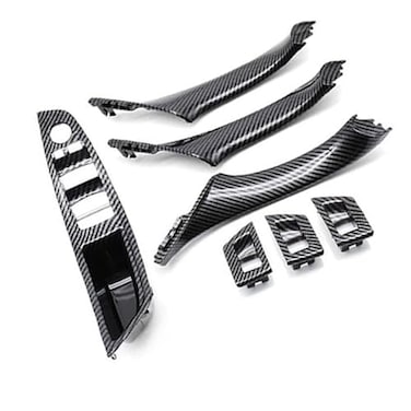 Goodithy 7PCS Door Handle for BMW 5 Series F10 F11 Driver Side Front Left Armrest Window Lift Switch Passenger Door Cover Inside Pull Handle Replacement for BMW 520 523 525 528 535 Carbon Fiber