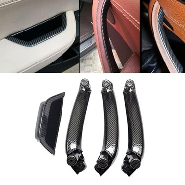 Goodithy 4PCS Front Left Door Armrest Cover Handle Kit Carbon Fiber Interior Driver Side Armrest Panel Inside Inner Handle Trim Replacement for BMW X3 X4 F25 F26 2011 2012 2013 2014 2015 2016 2017