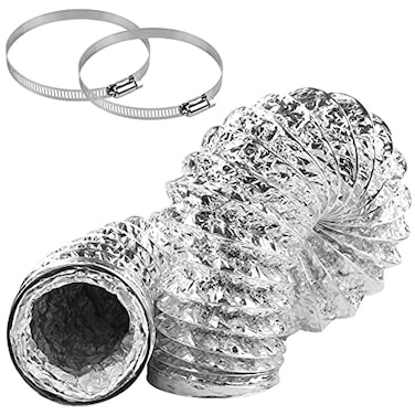 CABAX Dryer Vent Hose 4 Inch 5 Feet NonInsulated Flex Air Aluminum Foil Ducting for HVAC Ventilation with 2 Clamps Silver