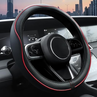 Ouzorp Car Steering Wheel Cover Microfiber Leather Steering Wheel Covers with AntiSlip Lining Universal 14515 inchs Black with Red line