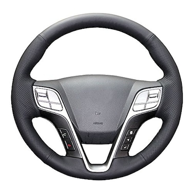 Eiseng DIY Stitching Car Steering Wheel Cover for Hyundai Santa Fe 4dr SUV 2013 2014 2015 2016 2017 2018 Interior Accessories Black Genuine Leather 15 inches Antislip