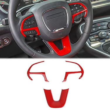 Voodonala for Challenger Steering Wheel Decoration Trim for 20152023 Dodge Challenger Charger for Durango 2014 for Jeep Grand Cherokee SRT8 2014 Red 3pcs