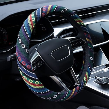 Limsas Boho Steering Wheel Cover Elastic Microfiber for Women Universal Fit 15 inch Car SUV Hippie Style Protector Cover AntiSlip Breathable Absorbing Sweat 02