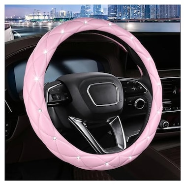 BubabyZZ Cute Sparkly Pink Car Steering Wheel Cover Soft Breathable AntiSlip PU Leather Steering Wheels Covers with Diamond Bling RhinestoneUniversal Protector Cars Accessories