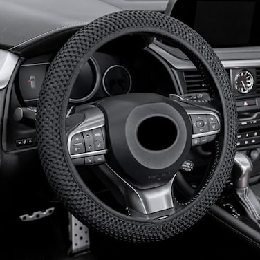 Alpmosn Elastic Stretch Steering Wheel Cover Universal Interior Accessories Steering Wheel Cover for Women Men Breathable Microfiber Ice Silk AntiSlip Odorless Easy CarryBlack