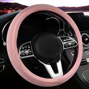 LKWLIKEI Car Steering Wheel Cover Universal 15 inch The Latest Microfiber Leather Breathable Technology Fabric NonSlip Comfortable Warm in Winter and Cool in SummerPink