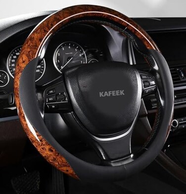KAFEEK Wood Grain Steering Wheel Cover Microfiber Leather Universal 14 1215 inch Car Steering Wheel Cover Men Women Comfortable AntiSlip Odorless Brown