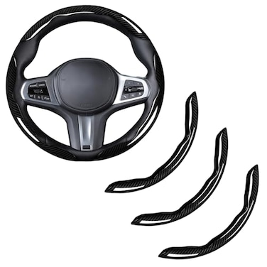 Aotoyou Carbon Fiber Steering Wheel Cover Snap on Car Steering Wheel Cover Set Accessories 3pcs Wrap Grip Non Slip Protector Universal Glossy Black