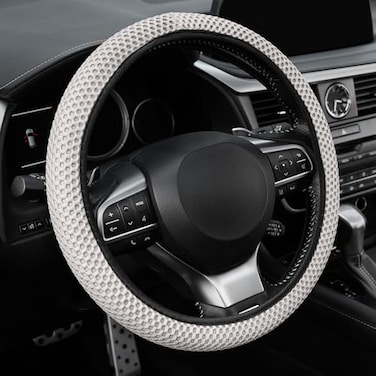 Alpmosn Elastic Stretch Steering Wheel Cover Breathable Microfiber Ice Silk AntiSlip Odorless Easy Carry Universal Interior Accessories Steering Wheel Cover for Women Men Grey