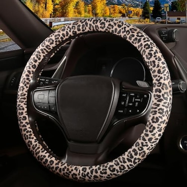 SthExtra Leopard Print Steering Wheel Cover with Silicone Inner Ring NonToxic Odorless Silicone Leather with NonFading Cheetah Pattern for Men Women Universal 145 to 15 Inch Leopard Print