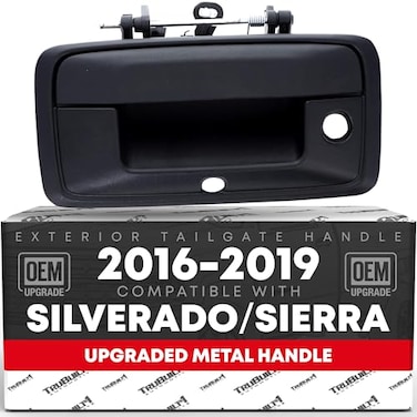 T1A Tailgate Handle Assembly Upgraded Metal Compatible with 20162019 Chevrolet Silverado GMC Sierra Liftgate Latch Handle Textured w Keyhole Camera Hole OEM 23448681 23487215 84016231 9772