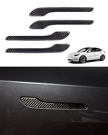 KKTR-CAR Door Handle Cover Real Matte Carbon Fiber Door Handle Trim Protector Set Compatible with Tesla Model y Model 3 20172025 4 Pieces Glossy Carbon Fiber with drip