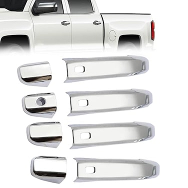 GXARTS 4PCS Chrome Door Handle Cover Overlay with 4 Smart Keyhole Compatible with Chevy Silverado GMC Sierra 1500 2500HD 3500HD 20192025 Triple Chrome Plated