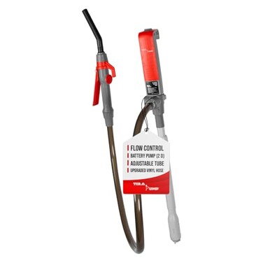TERA PUMP Fuel Transfer Pump wQuick Flow Control Nozzle Telescopic Tube 3X Powerful D Battery Powered 39 Vinyl Discharge Hose Portable Battery Pump For Gas Diesel Water 26 GPM