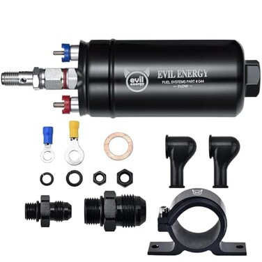 EVIL ENERGY External Inline Fuel Pump Electric 300LPH High Flow 12V with 60MM Bracket Clamp Black