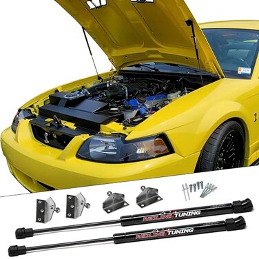 Redline Tuning 211101401 Hood QuickLIFT System Compatible with Ford Mustang 199904 Black Progressiverate Struts Silver ZincPlated Hardware