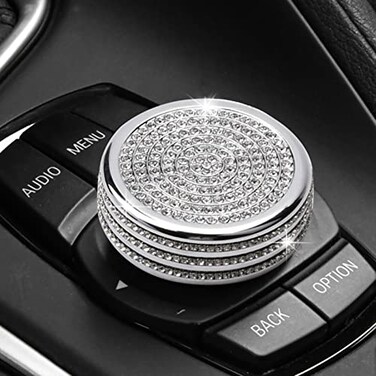 MICROCK Bling Accessories for BMW 1 2 3 5 7 Series X1 X3 X5 X6 Media iDrive Control knob Cover Rhinestone Crystal Inner Diameter 169in Height 07in