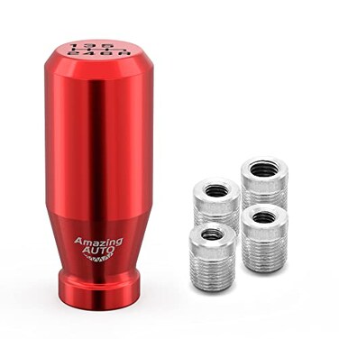 Amazing AUTO Red 6 Speed Weighted Manual Universal Automatic Gear Shifter Shift Knobs with 4 Adapters Fit Compatible with Manual Cars Most Automatic Cars