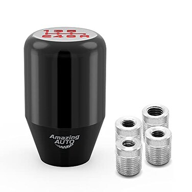 Amazing AUTO Black 6 Speed Weighted Manual Automatic Gear Shifter Shift Knobs Lever with 4 Adapters Fit Compatible with Manual Cars Most Automatic Cars