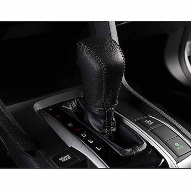 Rifoda for Civic Leather Gear Shift Knob Cover Fit for Honda 10th Civic 2016 2017 2018 2019 2020 2021 Interior Accessories Protective Cover Decoration Black Leather with Black Thread